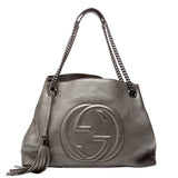 Gucci 308982 Soho Leather Shoulder Medium Grey Bag