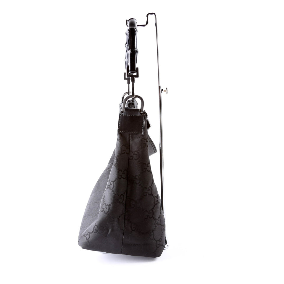 Gucci 000-0531 GG Nylon Bamboo Hobo Black Bag