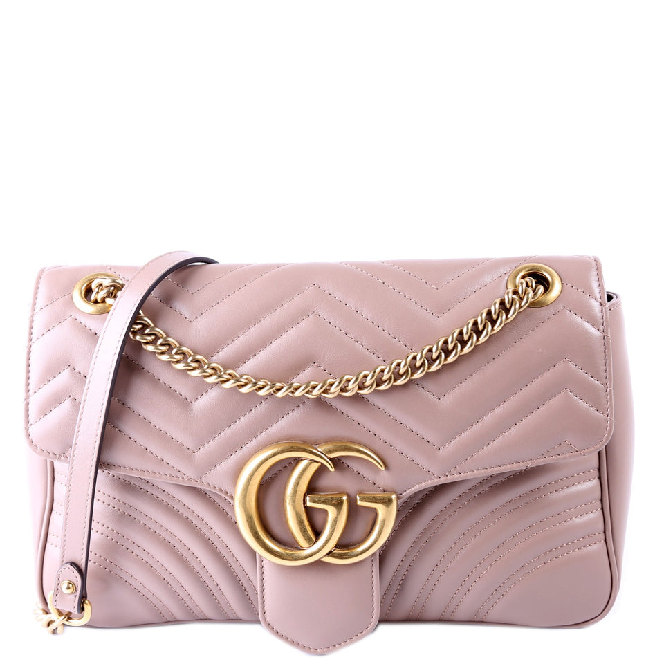 Gucci 443496 Marmont Leather Shoulder Medium Mauve Bag