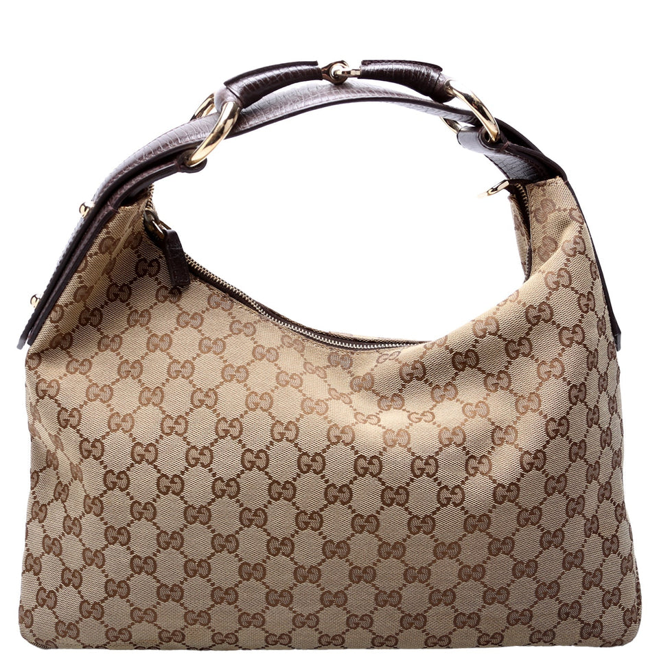 Gucci 115867 Horsebit GG Canvas Hobo Bag