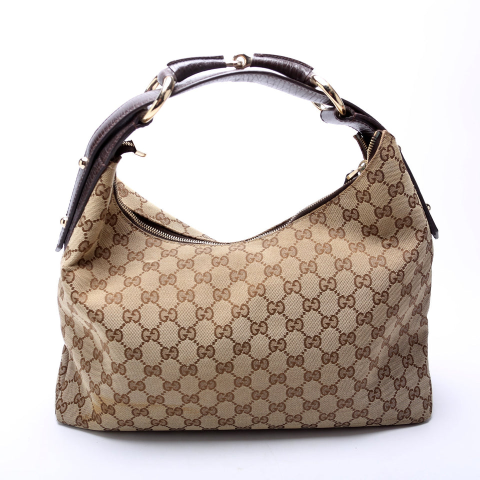 Gucci 115867 Horsebit GG Canvas Hobo Bag