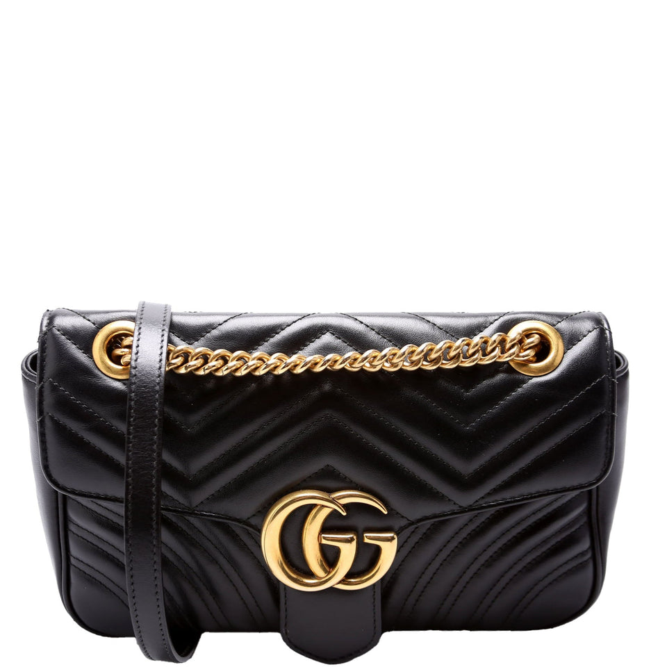 Gucci 443497 Marmont Leather Shoulder Small Flap Black Bag