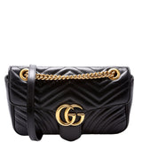 Gucci 443497 Marmont Leather Shoulder Small Flap Black Bag