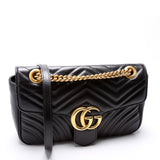 Gucci 443497 Marmont Leather Shoulder Small Flap Black Bag