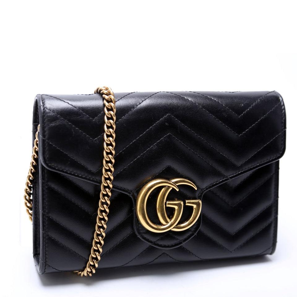 Gucci 474575 Marmont Chain Wallet Black Bag