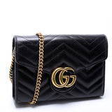 Gucci 474575 Marmont Chain Wallet Black Bag