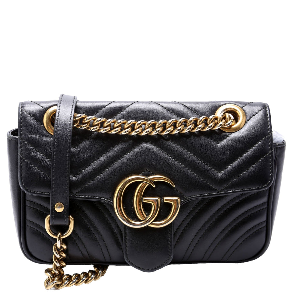 Gucci 446744 Marmont Leather Shoulder Mini Flap Black Bag
