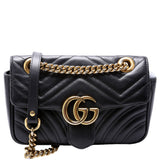 Gucci 446744 Marmont Leather Shoulder Mini Flap Black Bag