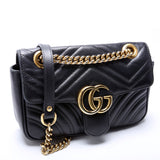 Gucci 446744 Marmont Leather Shoulder Mini Flap Black Bag