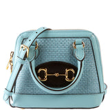 Gucci 640716 Horsebit 1955 Mini Top Handle Raffia Teal Bag