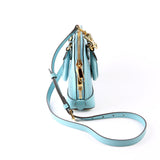 Gucci 640716 Horsebit 1955 Mini Top Handle Raffia Teal Bag