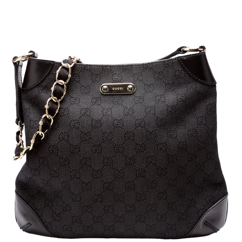 Gucci 196140 GG Canvas Capri Chain Shoulder Black Bag