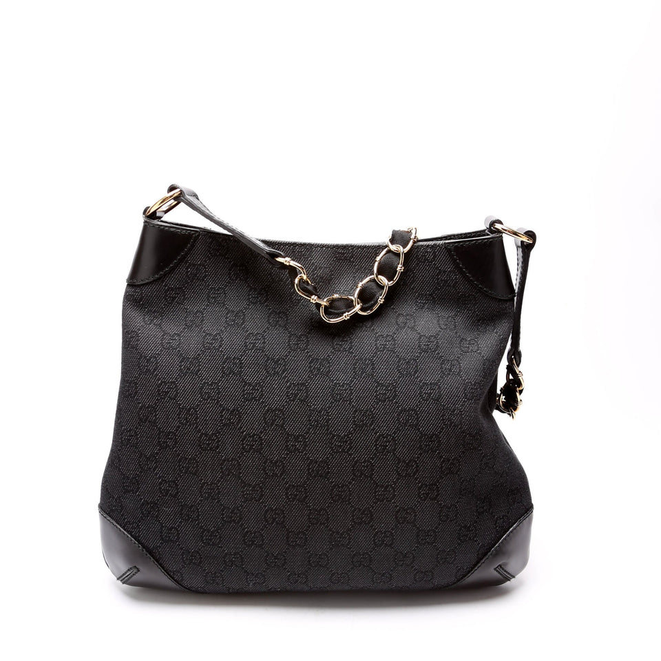 Gucci 196140 GG Canvas Capri Chain Shoulder Black Bag