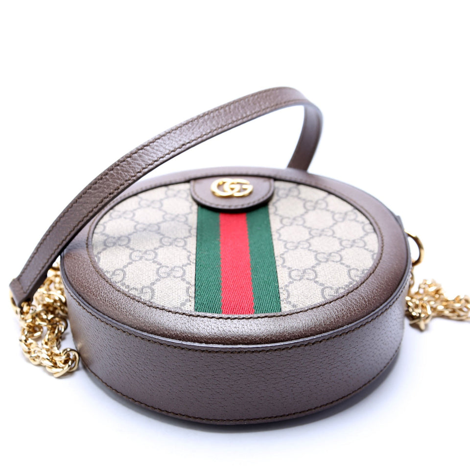 Gucci 550618 Ophidia GG Supreme Round Small Crossbody Brown Bag