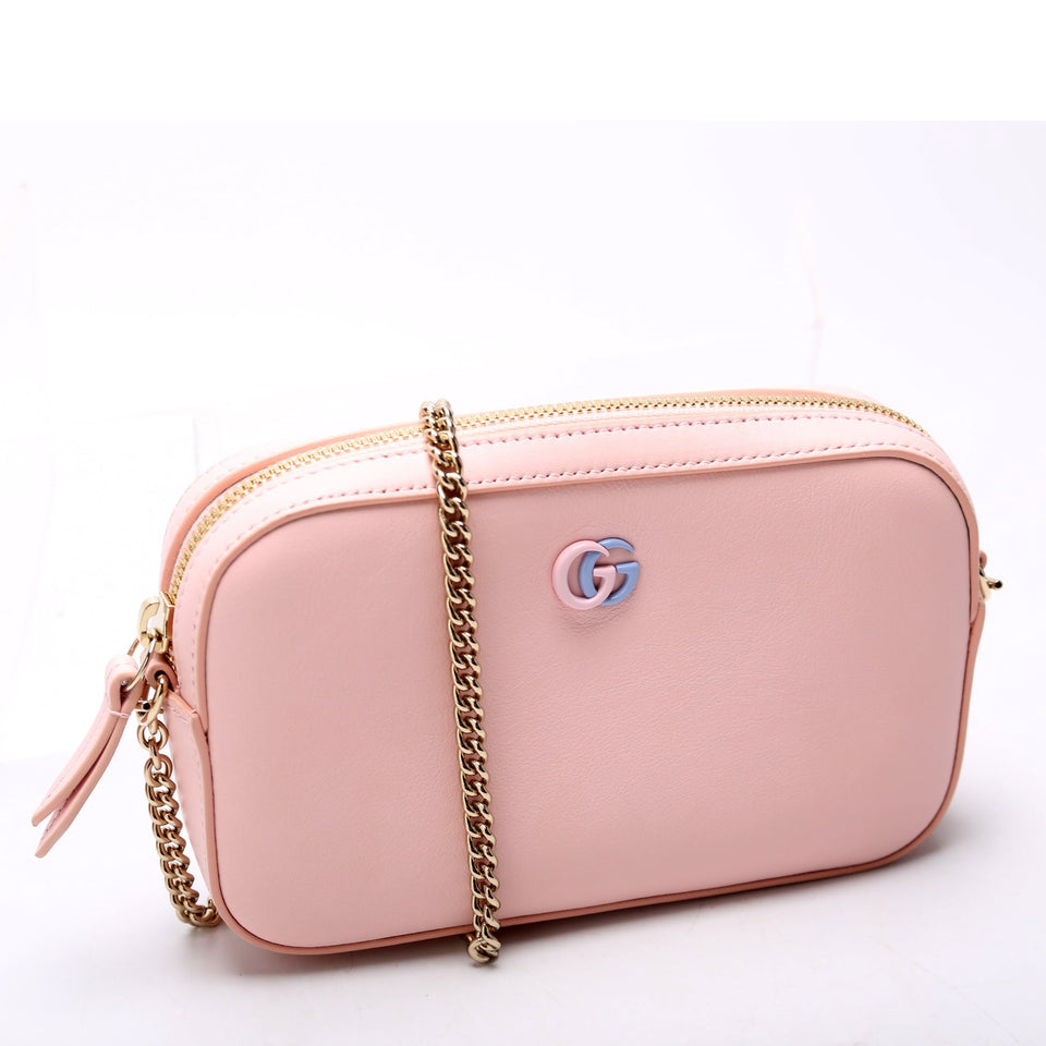 Gucci 795726 GG Marmont Leather Super Mini Shoulder Pink Bag