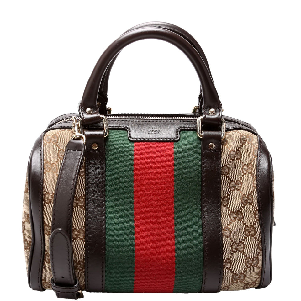 Gucci 269876 GG Canvas Small Boston Brown Bag