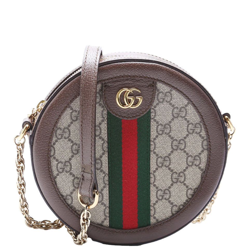 Gucci 550618 Ophidia GG Supreme Round Small Crossbody Brown Bag