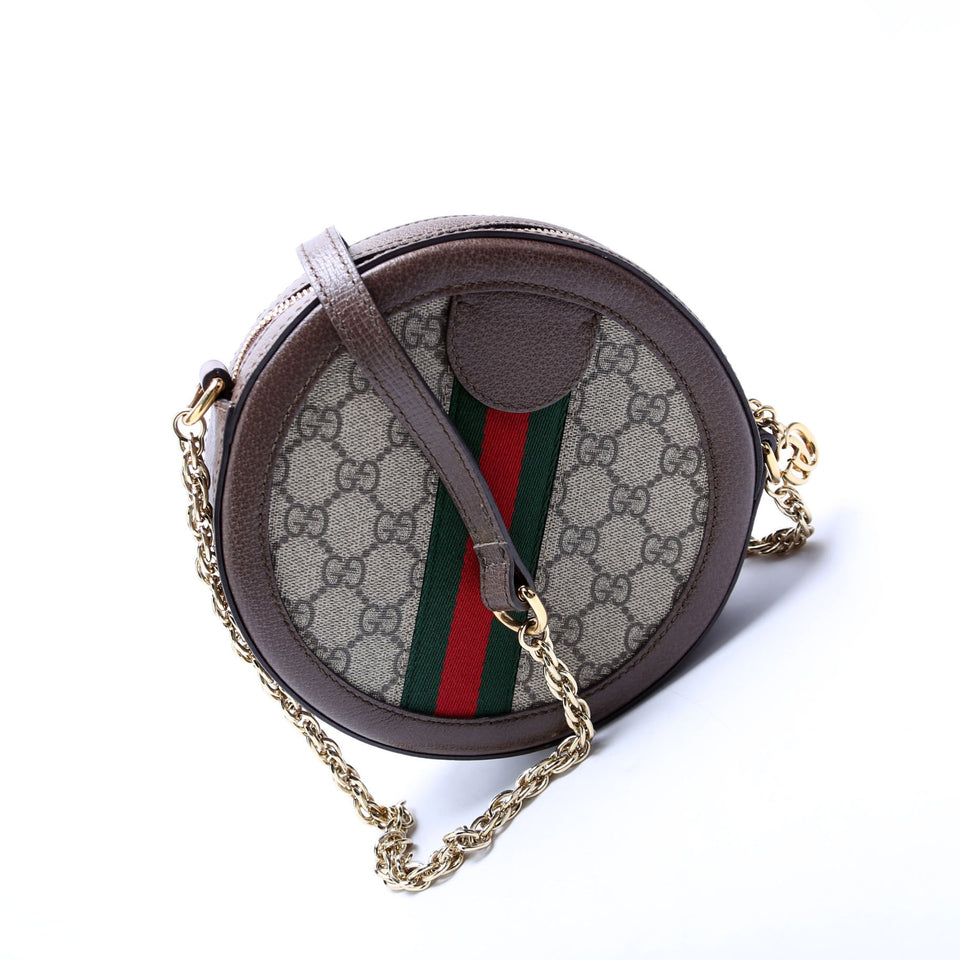 Gucci 550618 Ophidia GG Supreme Round Small Crossbody Brown Bag
