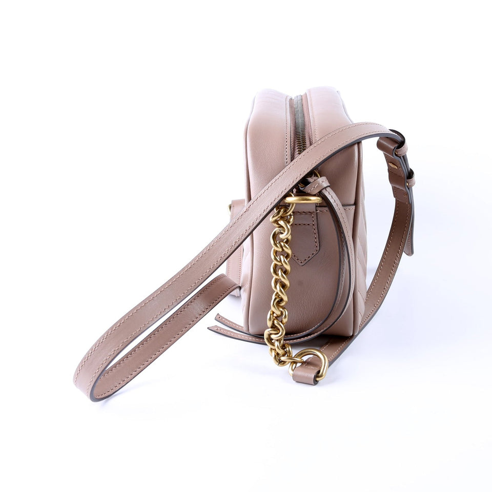 Gucci 447632 Marmont Small Leather Camera Beige Bag