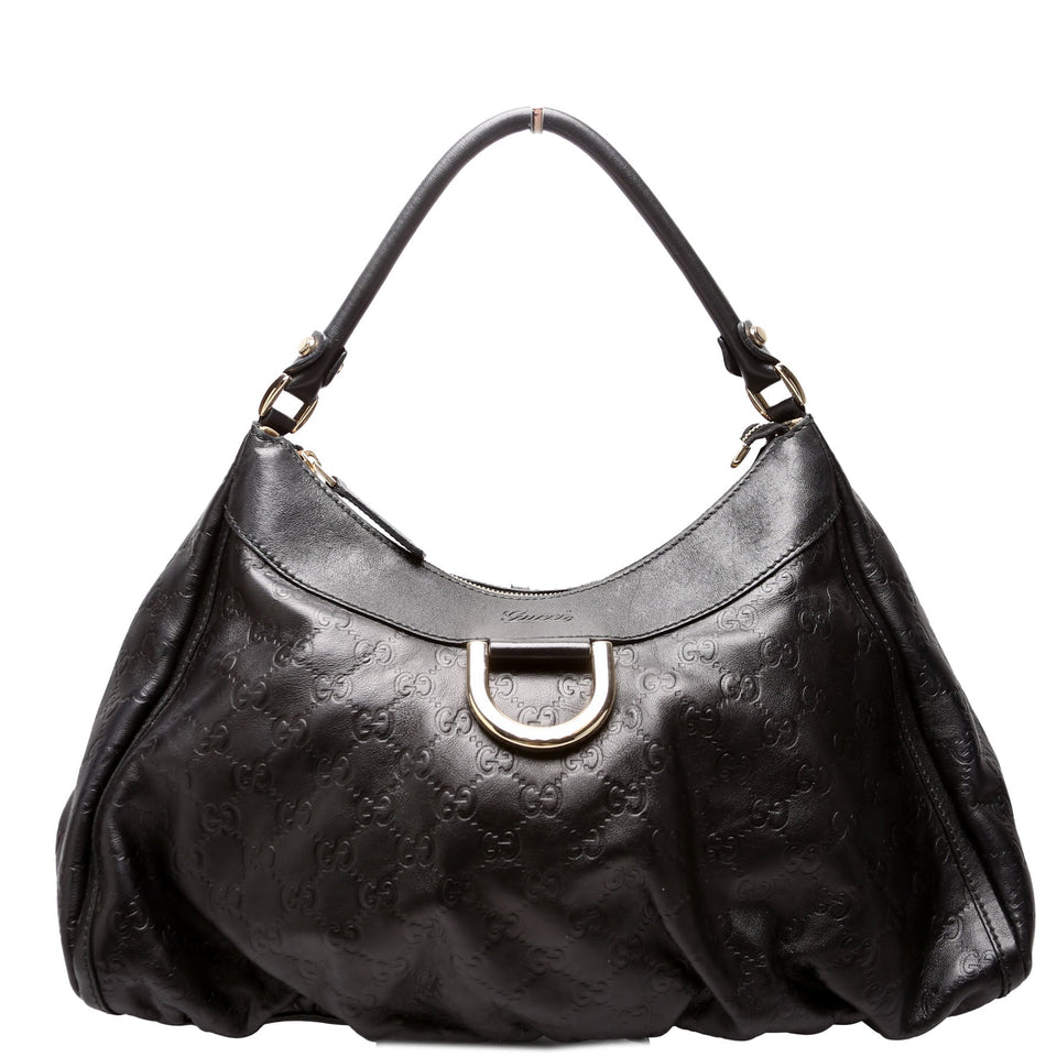 Gucci 189833 Leather D Ring Hobo Black Bag