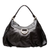Gucci 189833 Leather D Ring Hobo Black Bag