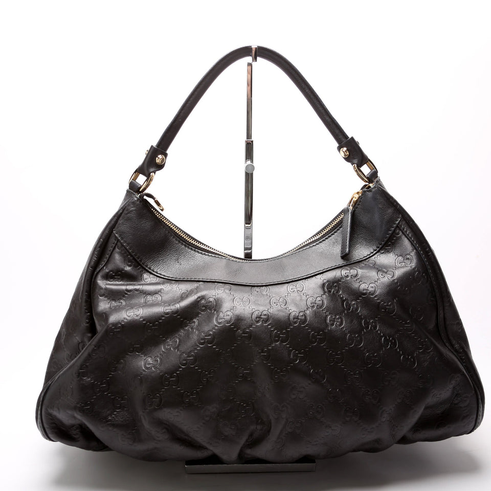 Gucci 189833 Leather D Ring Hobo Black Bag
