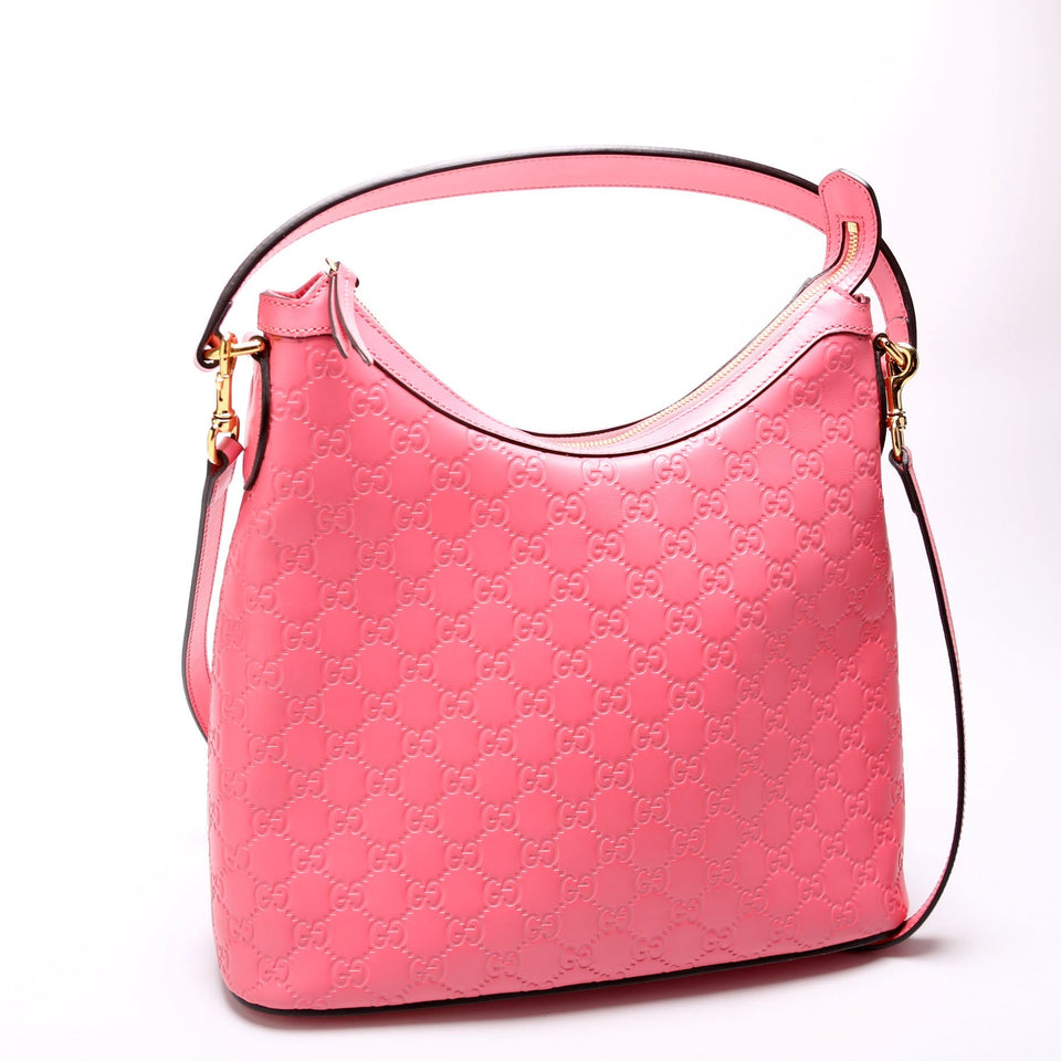 Gucci 414930 GG Sig Leather Hobo Pink Bag