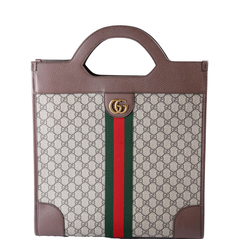 Gucci 547941 GG Supreme Ophidia Top Handle Tote Medium Brown Bag