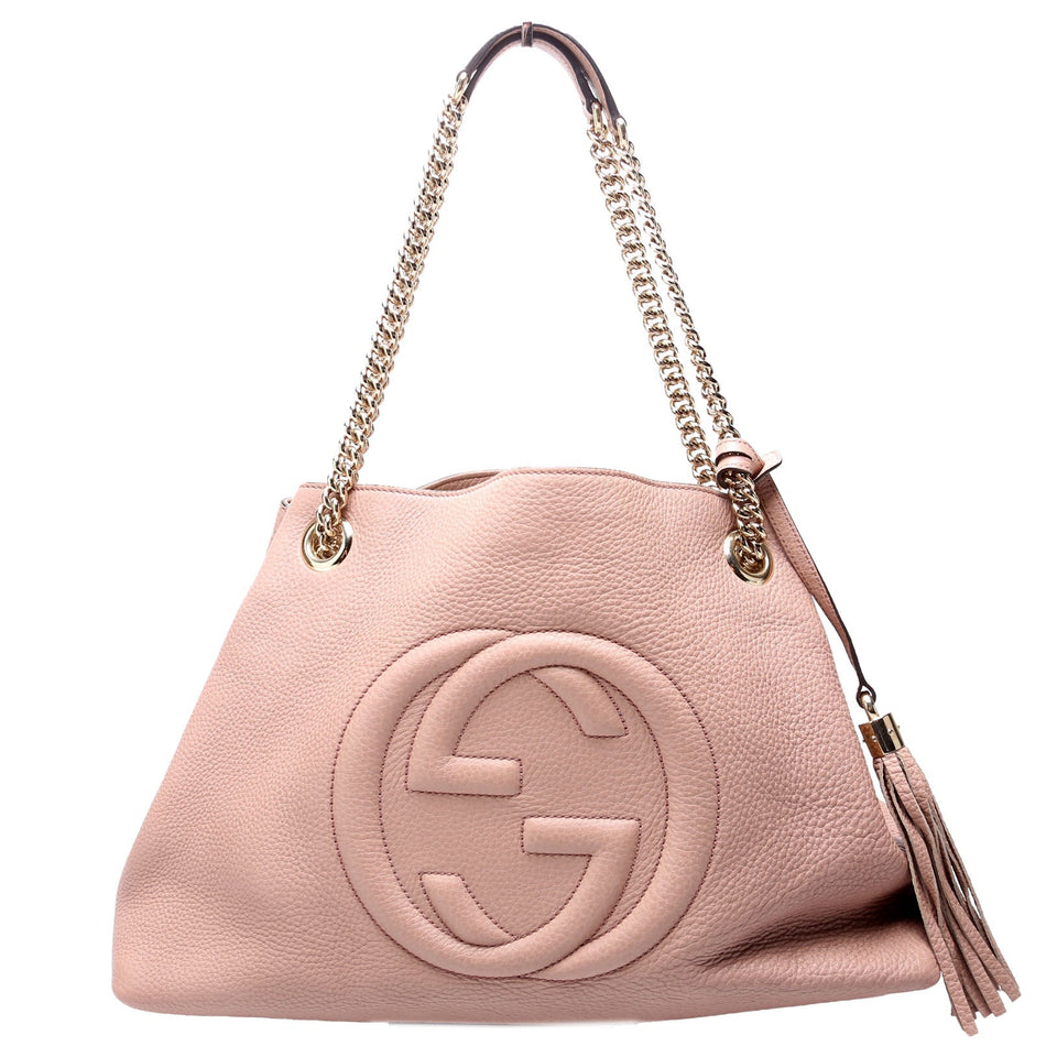 Gucci 308982 Soho Leather Shoulder Medium Beige Bag