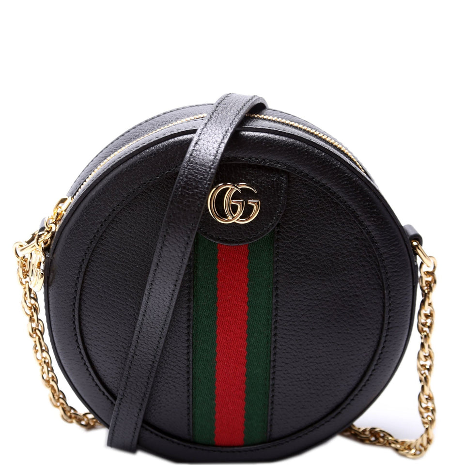 Gucci 550618 Ophidia Leather Round Small Crossbody Black Bag