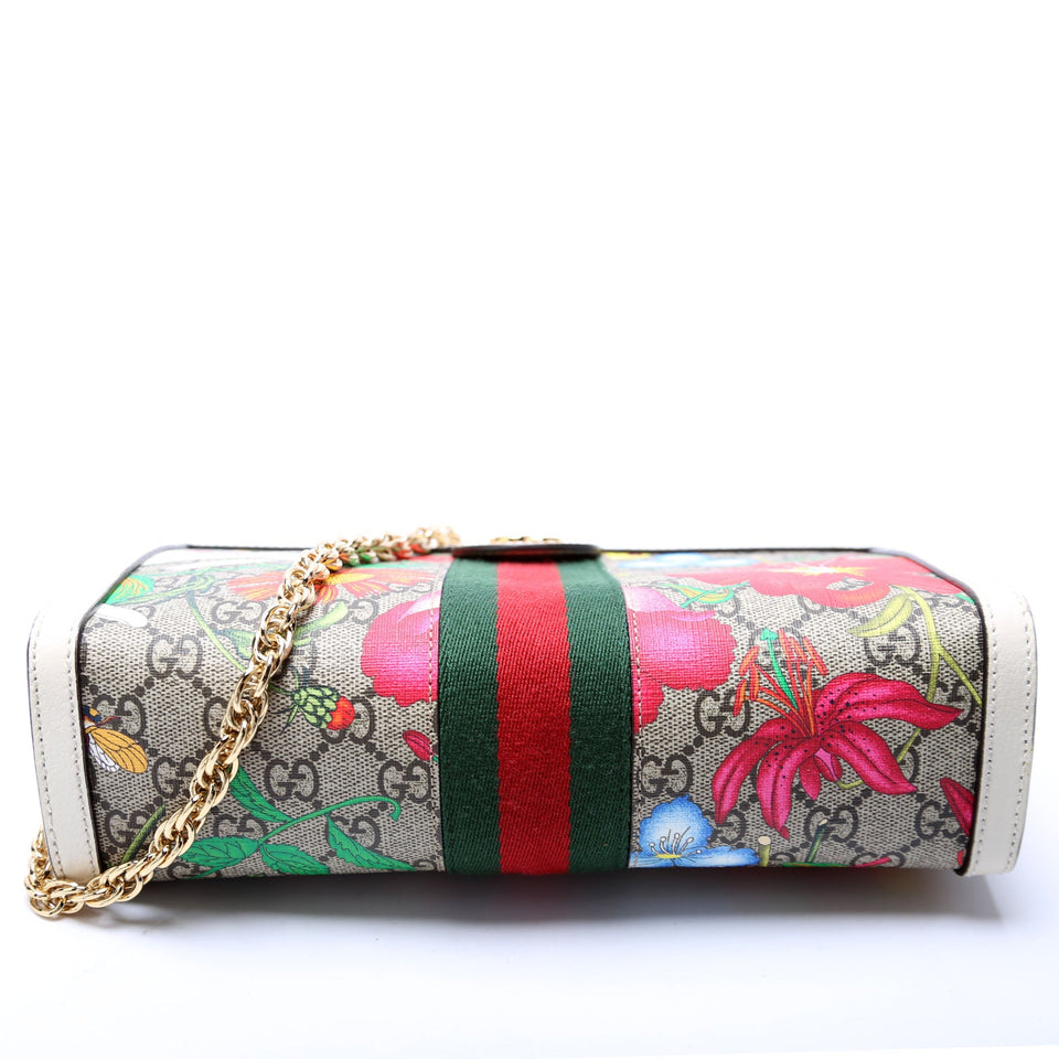 Gucci 503877 GG Supreme Flora Ophidia Small Chain White Bag