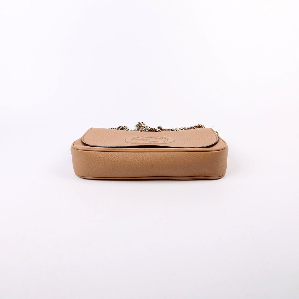 Gucci 536224 Soho Chain Tassel Flap Beige Bag