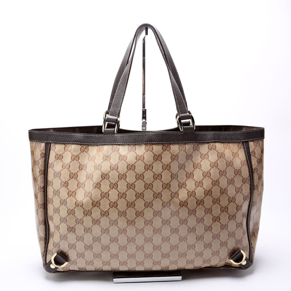 Gucci 293580 GG Crystal Abbey D Ring Large Tote Brown Bag