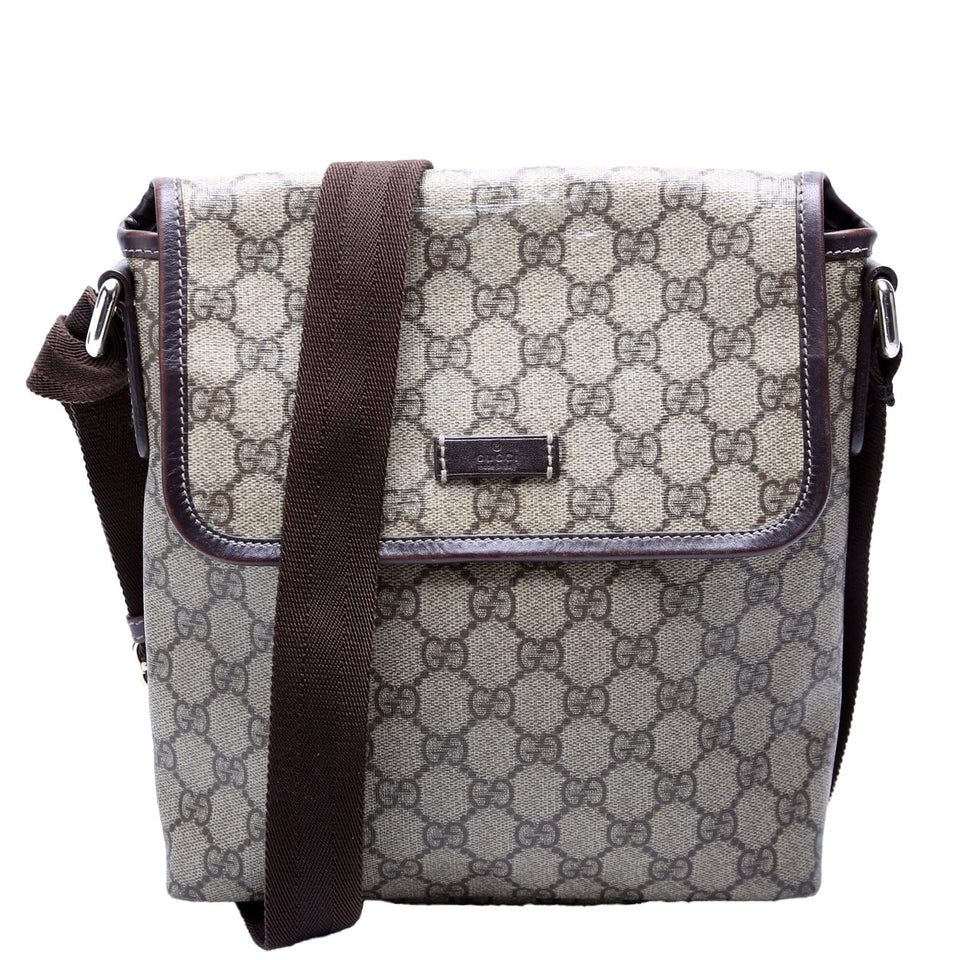 Gucci 223666 GG Supreme Flap Messenger Brown Bag