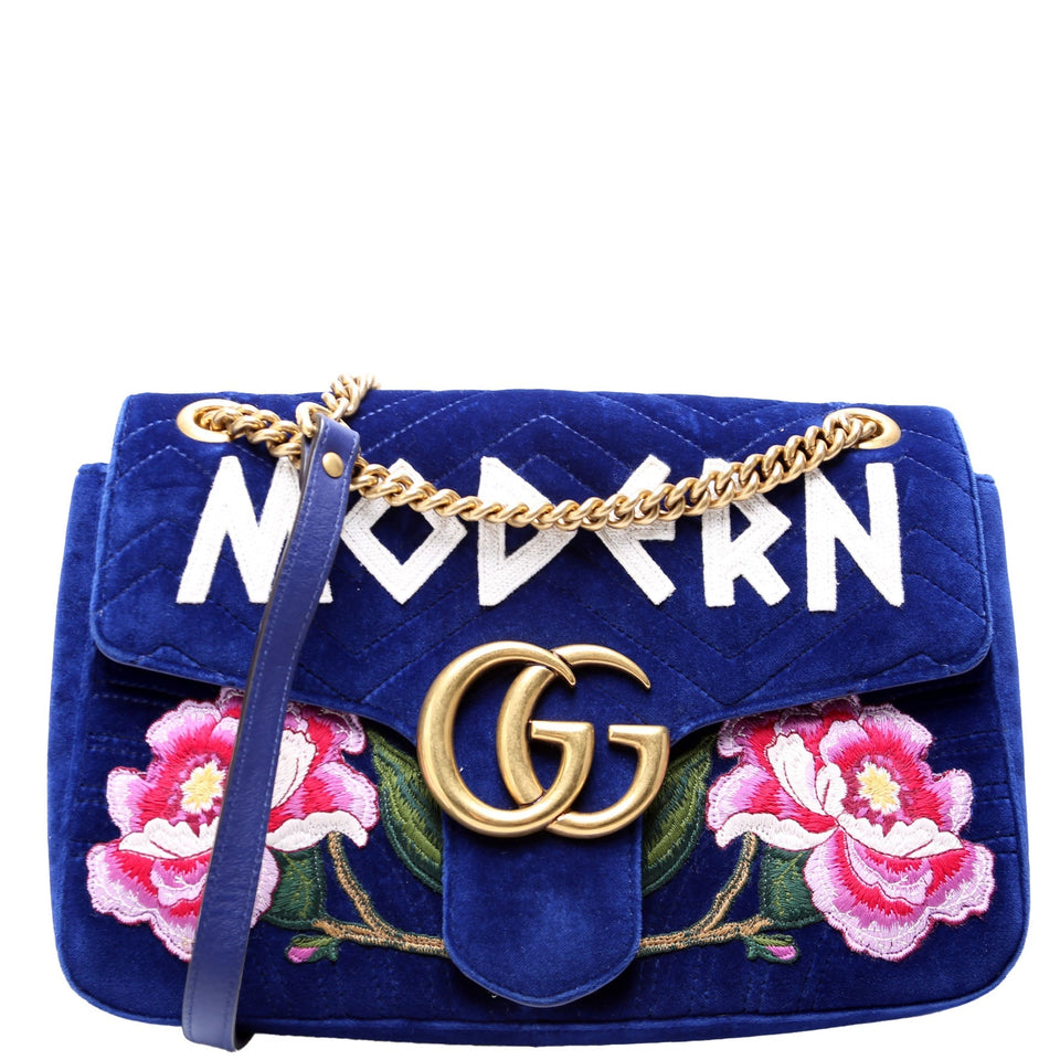 Gucci 443496 Marmont Velvet Modern Medium Blue Bag