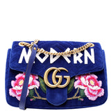 Gucci 443496 Marmont Velvet Modern Medium Blue Bag