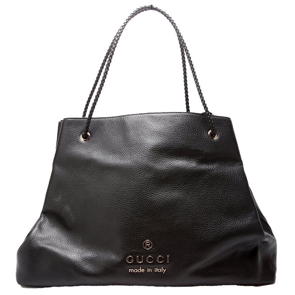 Gucci 419690 Gifford Braided Strap Tote Black Bag