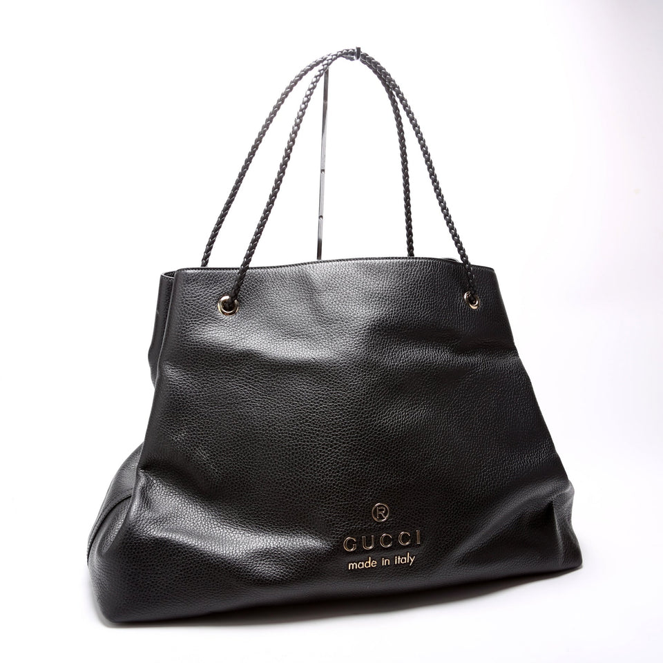 Gucci 419690 Gifford Braided Strap Tote Black Bag