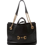 Gucci 621144 1955 Horsebit Large Leather Tote Black Bag