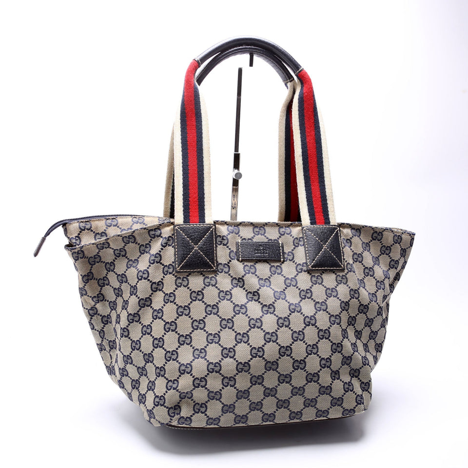 Gucci 131230 GG Canvas Web Bucket Tote Bag