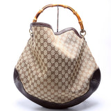 Gucci 169976 GG Canvas Peggy Bamboo Hobo Brown Bag