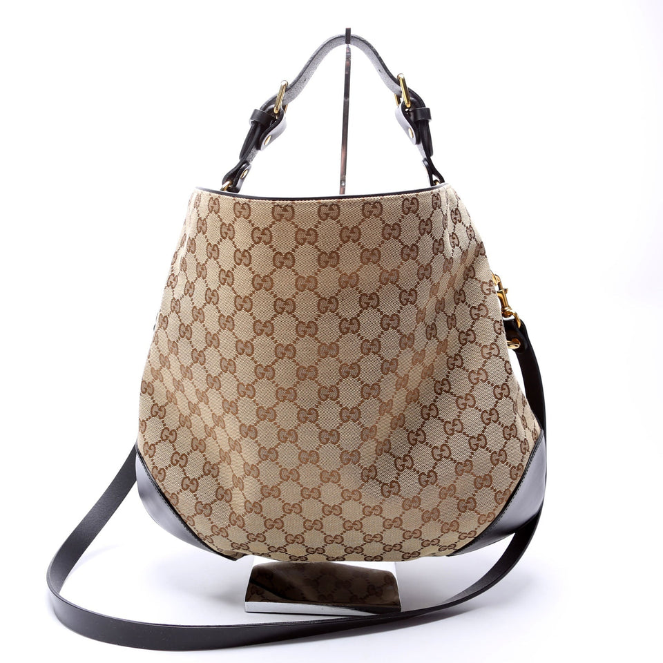 Gucci 296870 GG Canvas Studded Patti Hobo Brown Bag