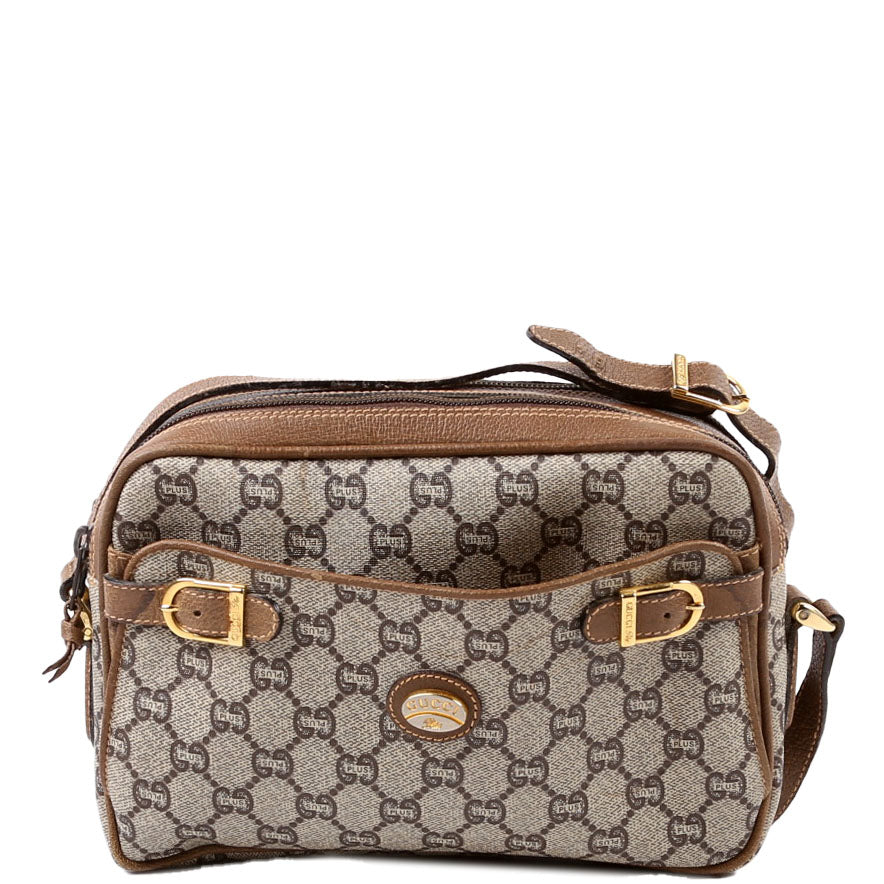 Gucci GG Plus Double Zip Shoulder Vintage Brown Bag