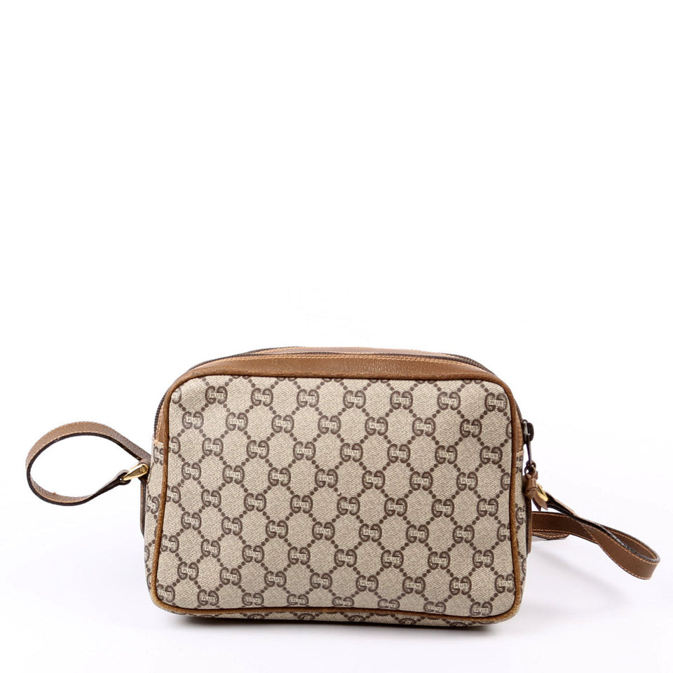 Gucci GG Plus Double Zip Shoulder Vintage Brown Bag