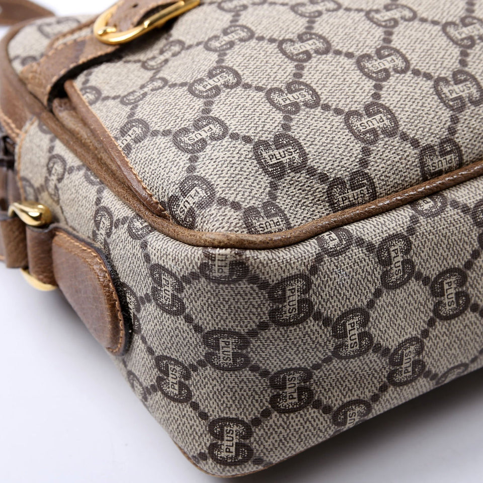 Gucci GG Plus Double Zip Shoulder Vintage Brown Bag