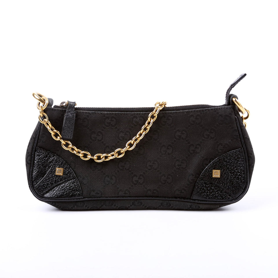 Gucci 120940 GG Canvas Horsebit Nail Pochette Black Bag