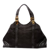 Gucci 145769 Horsebit Canvas/Leather Shoulder Black Bag