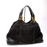 Gucci 145769 Horsebit Canvas/Leather Shoulder Black Bag