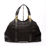 Gucci 145769 Horsebit Canvas/Leather Shoulder Black Bag