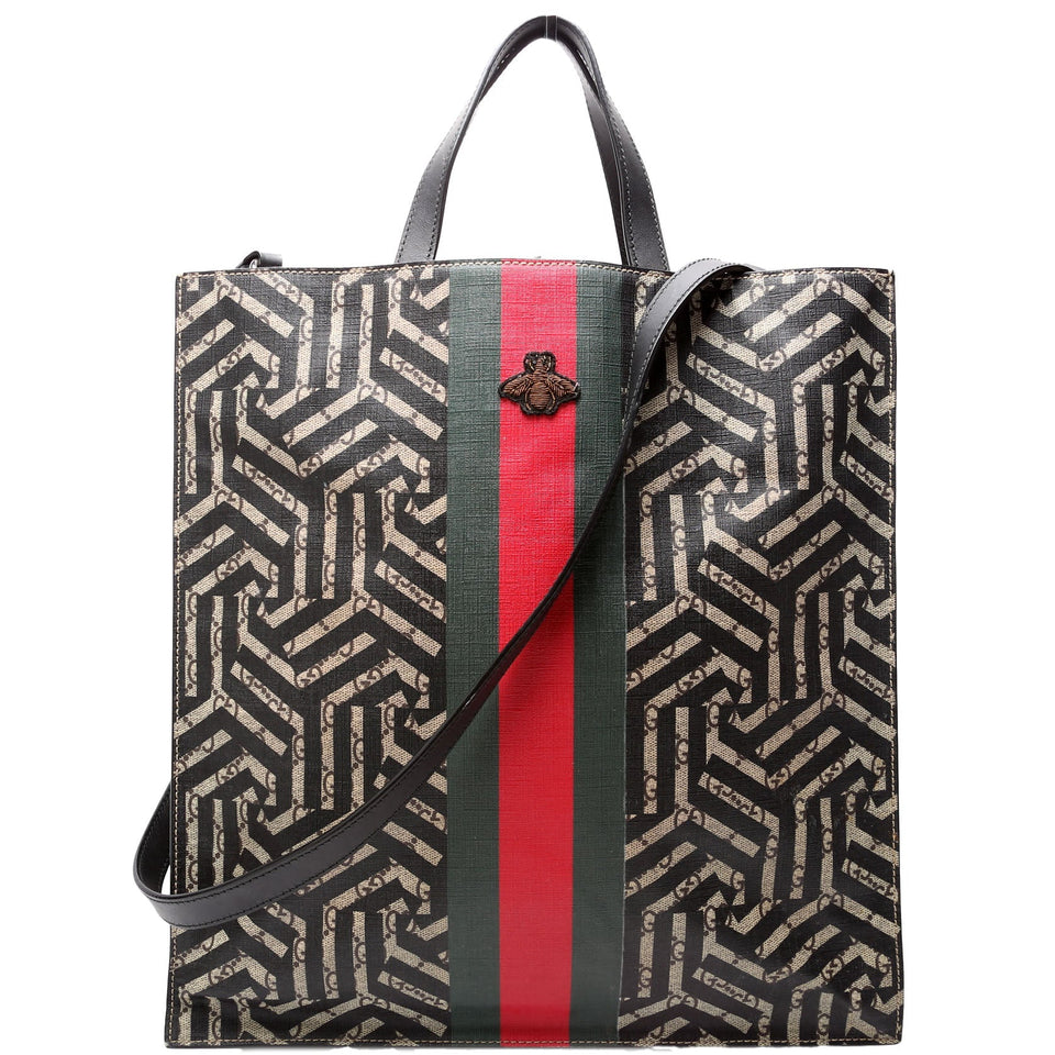 Gucci 450950 Soft GG Supreme Caleido Web Vertical Tote Black/Beige Bag